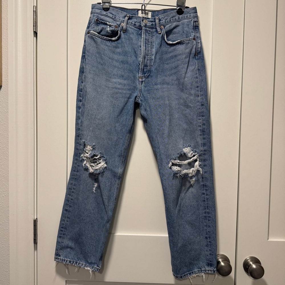 AGOLDE 90s Women’s Distressed High Rise Button Fly Jeans Size 28